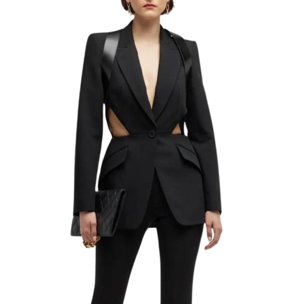 Alexander McQueen Black Blazer Leather Harness Cutout 2 Formal NWOT 🟡 - Picture 2 of 14